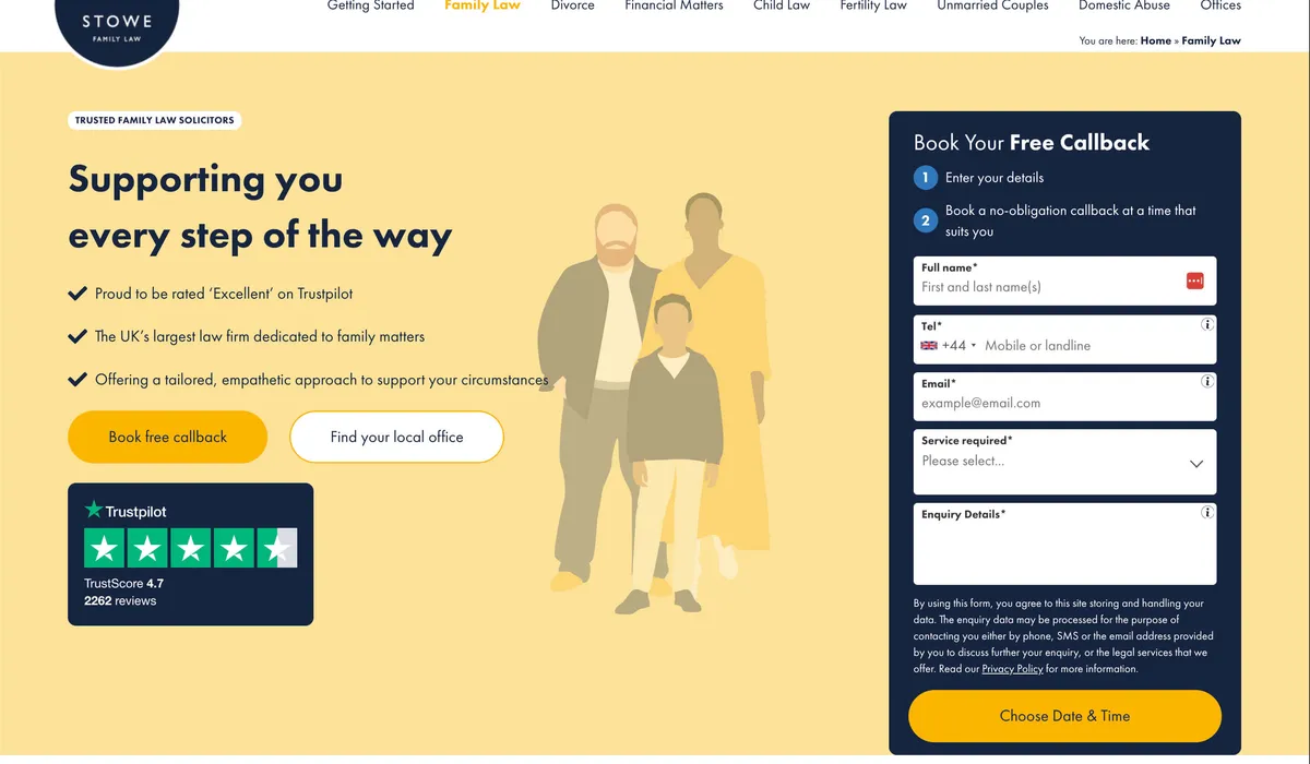 Stowe Family Law website: bespoke WordPress development by KSS Media